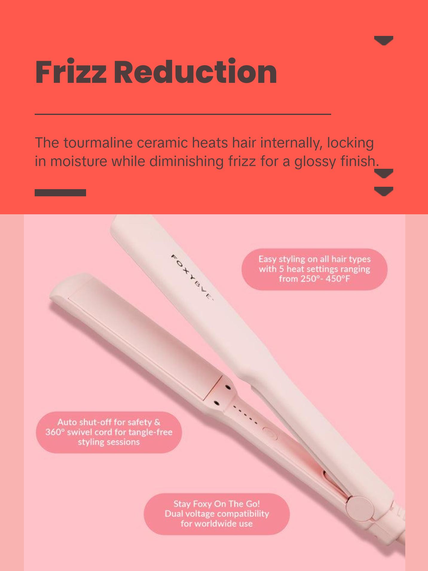 FoxyBae Sleek & Slay 1.75" Wide Plate Ceramic Flat Iron – Professional Hair Straightener – Frizz Control, Fast Heating, Dual Voltage – Blush