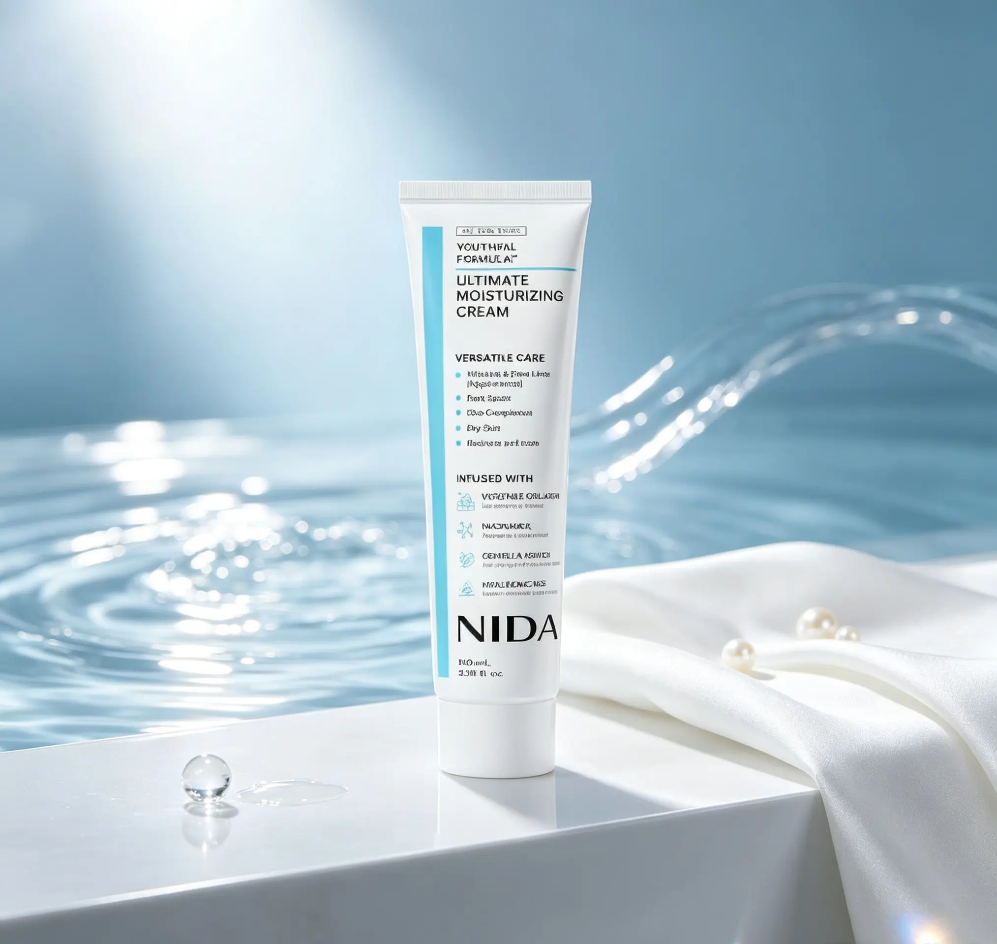 NIDA Ultimate Moisturizing Cream, Youthful Formula Face Moisturizer with Collagen, Niacinamide, Centella Asiatica & Hyaluronic Acid, Hydrating Cream for Fine Lines, Dark Spots, Dry Skin and Radiant Skin Tone, 100 ml