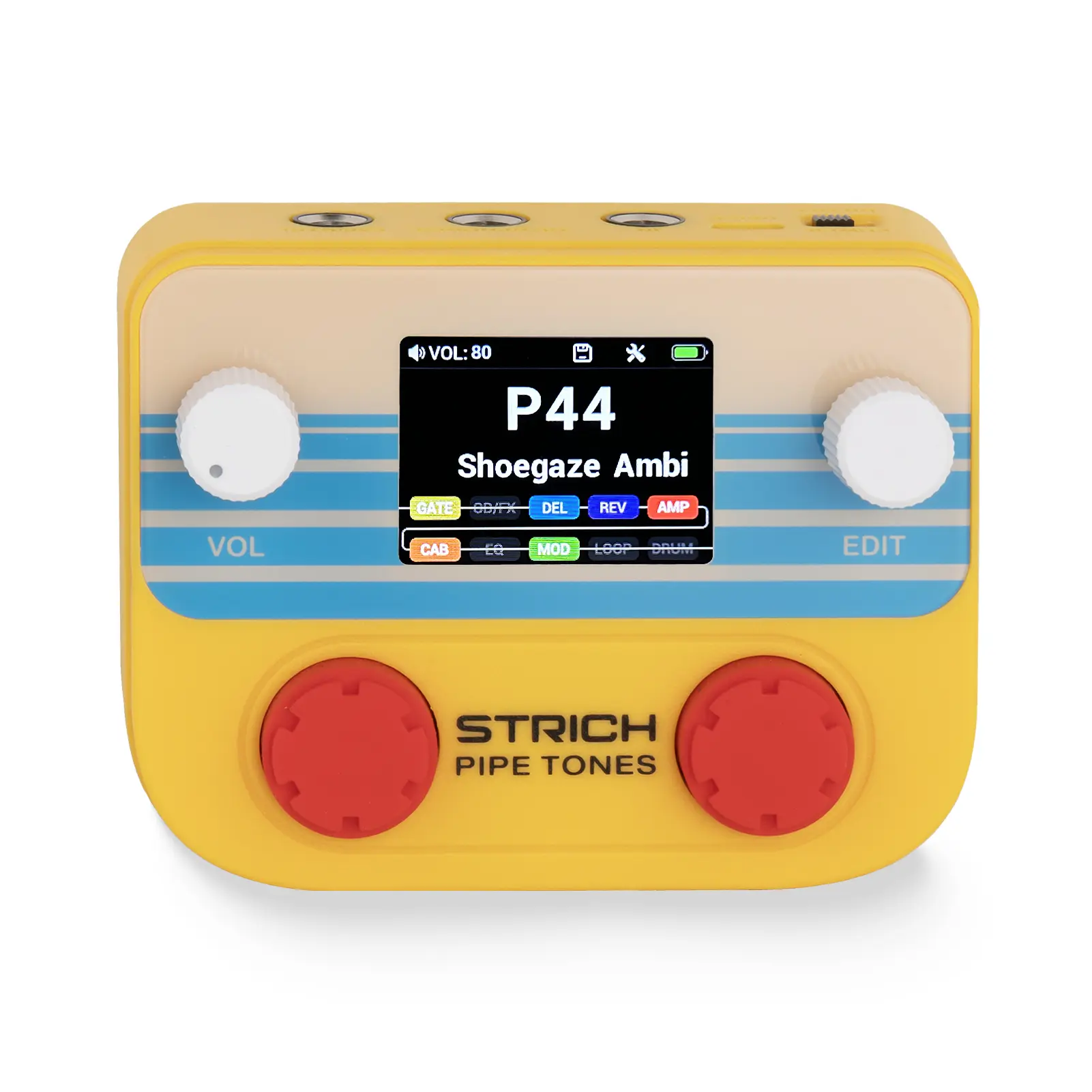 STRICH Pipe Tones Pocket Multi-Effects Processor for Guitar and Bass with 10 Effect Modules 125 Effects 40s Looper 100 Drum Patterns USB Audio Interface Wireless Control (Orange) Headphone