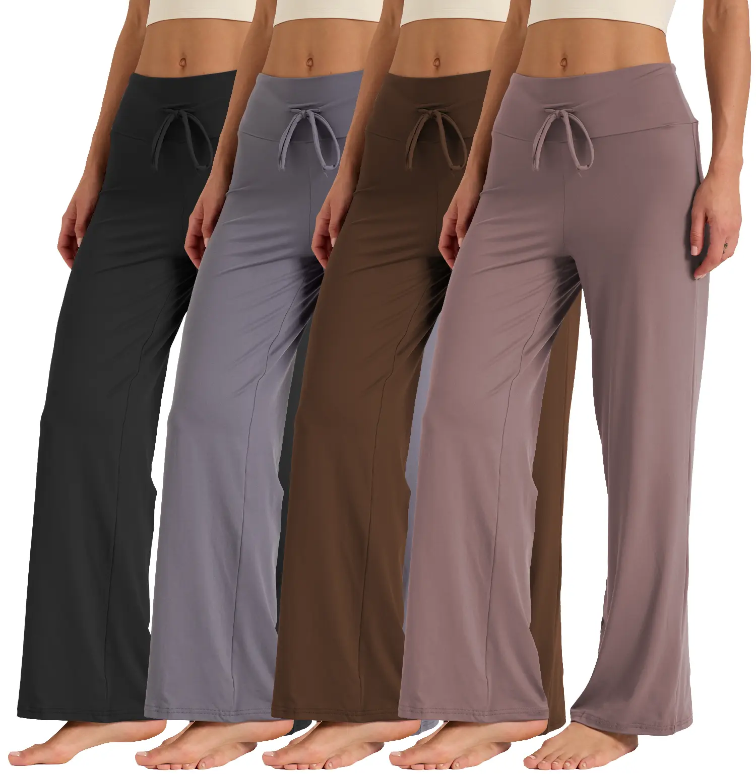 4 Pack Women's Wide Leg Pants - Soft High Waist Pajamas, Elastic Waistband Flowy Casual Palazzo Pants for Home, Travel & Daily Comfort,back to school shopping