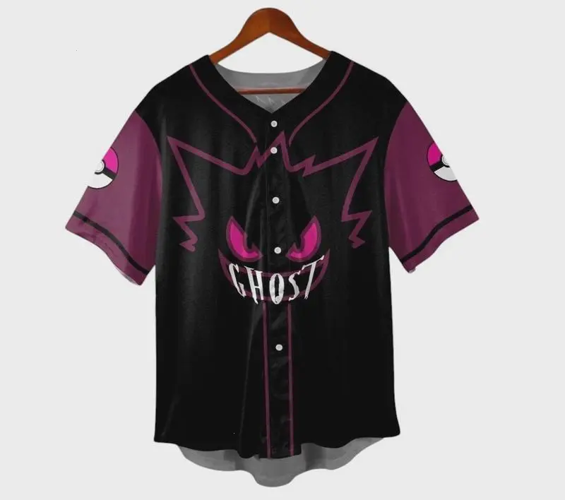 Gengar Baseball Jersey Shirt, Cute Gengar Anime Shirt, Classic Baseball Jersey, Button-Up Sport Shirt, Street Fashion Look