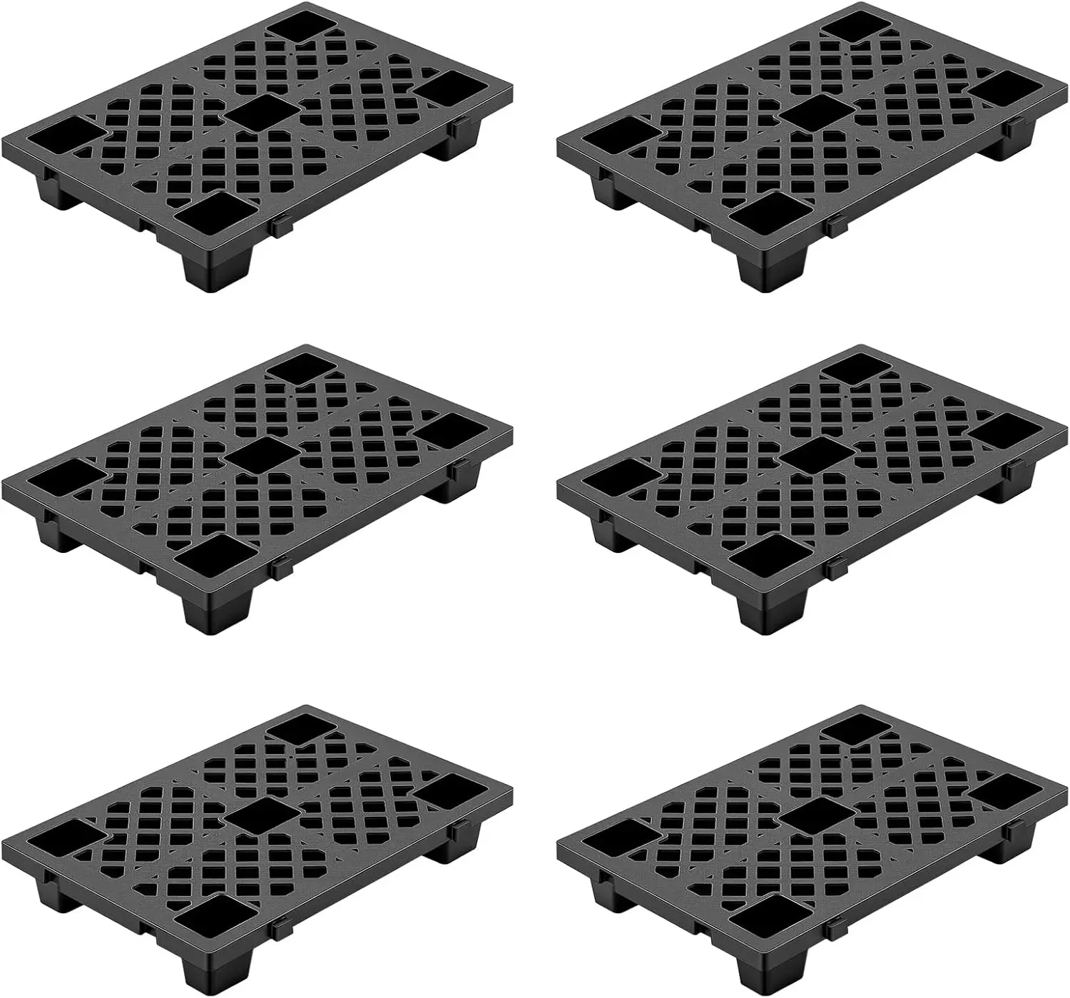 Heavy Duty Stackable Plastic Pallets – Ventilated Interlinked Grid, 2200lbs Capacity, Waterproof & Damp-Proof, Easy to Clean, Forklift Compatible, for Warehouse, Garage, Basement