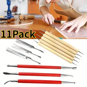 11Pack Leather Carving Tools Set, Metal Stamping Scraper and Detailing Needles, for DIY Leather Crafts, Creasing and Drawing Patterns on Vegetable-Tanned Leather