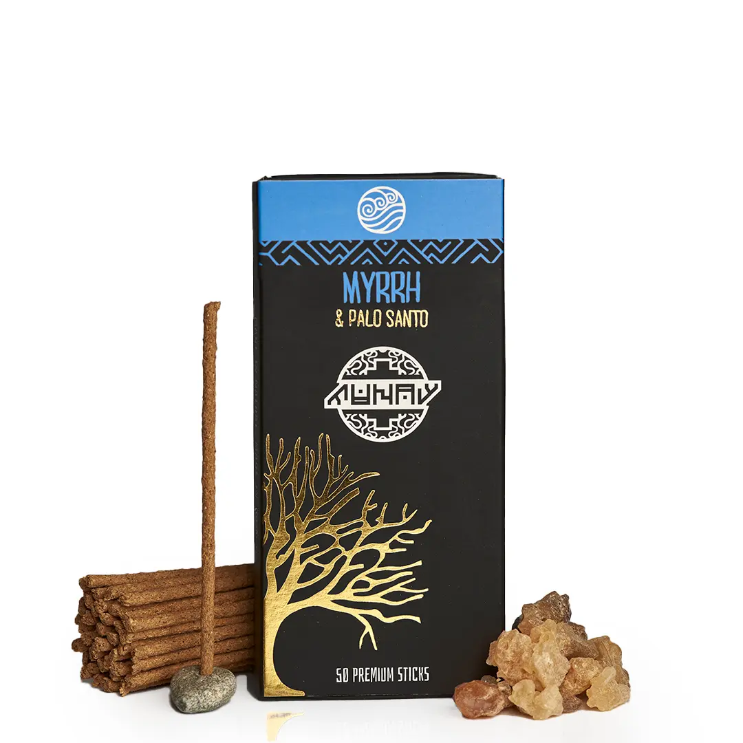 [Myrrh]Premium Palo Santo Holy Wood 3-4" Inches Size Hand Rolled Incense Sticks from Peru. Great for Meditation, Smudging Insenses, Spiritual Cleansing Inscent (50 Sticks Pack)
