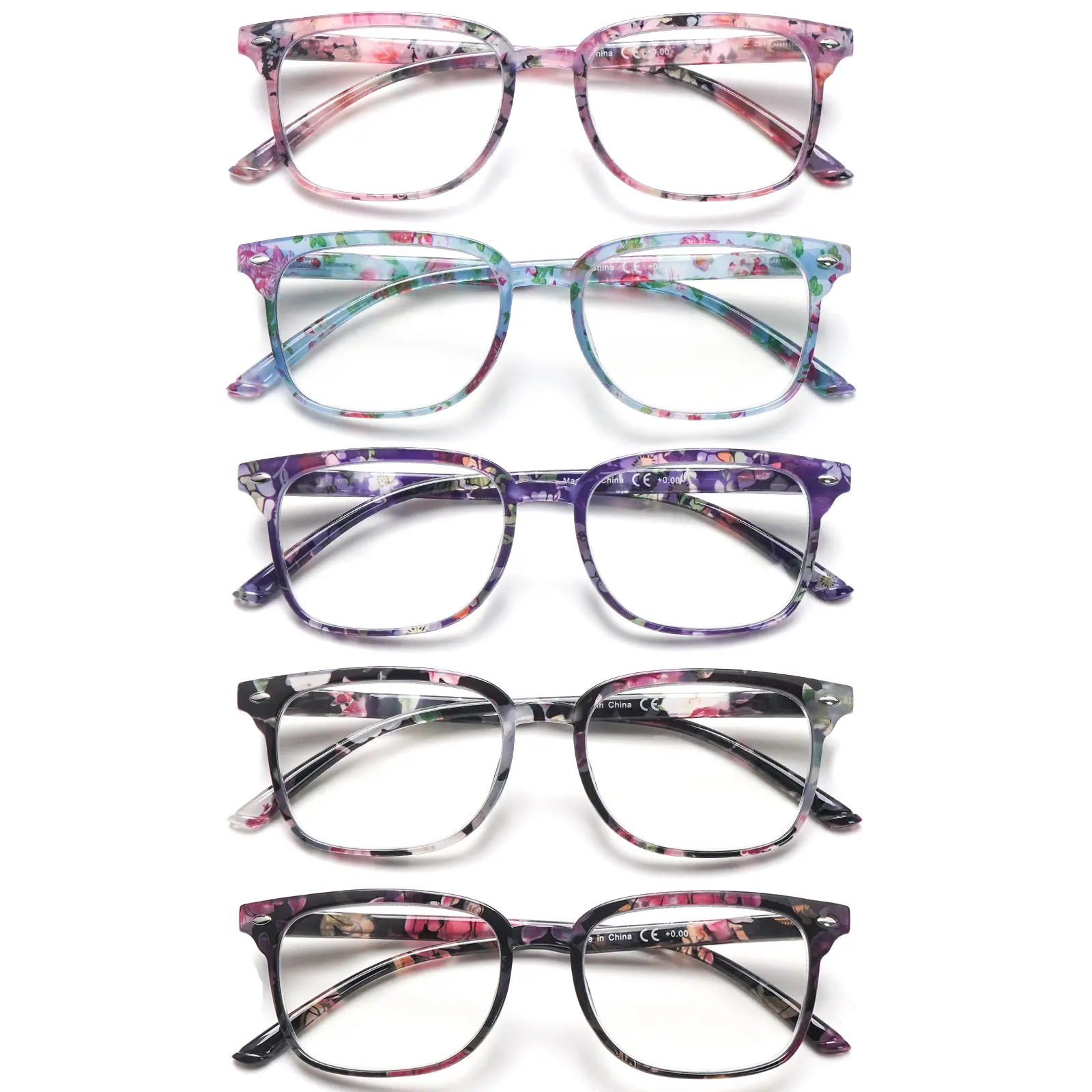 5-Pack Blue Light Blocking Glasses for Women with Adjustable Spring Hinge, Fashion Design Computer Readers with Anti-Glare Lenses, Reading Eyewear, Universal Size