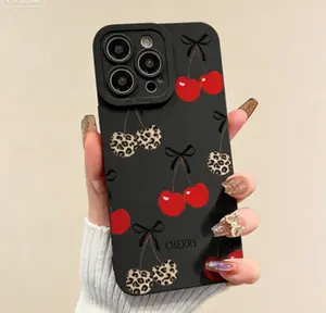 Phone case: Creative Leopard Print Cherry TPU Eye Protection Anti-drop Phone Case, Suitable for iPhone 16 15 14 13 12 11 XS XR X 8 7 Plus Pro Max SE Series, Halloween Gift, Easter Gift, Birthday, Girlfriend, Boyfriend, Friend or Yourself
