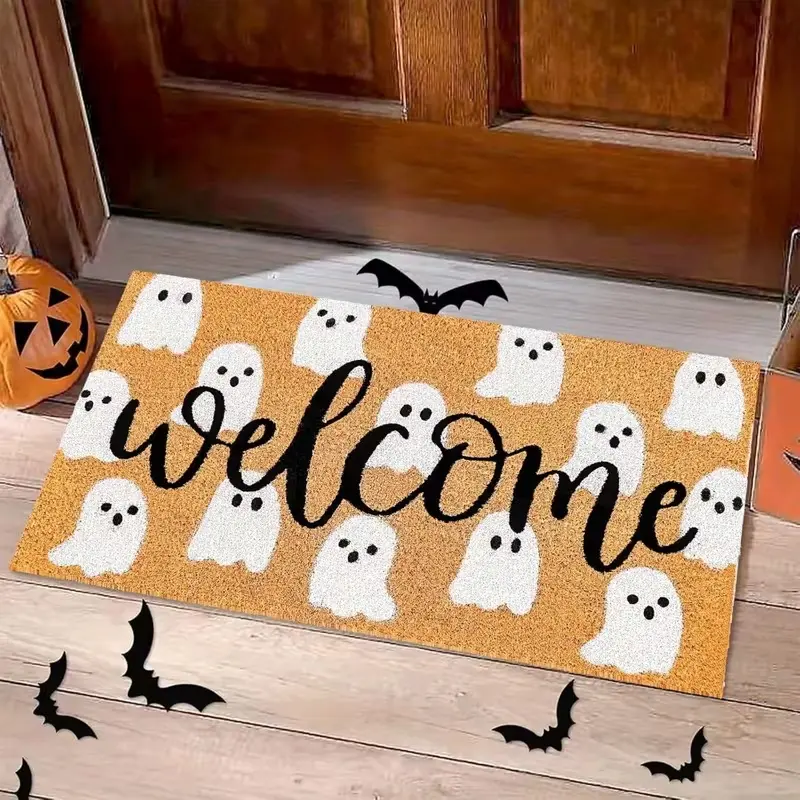 Halloween Welcome Mat Door Mat for Indoor/Outdoor UsePerfect for Porch, Entryway, or Halloween Party Decorations - Easy-to-Clean Halloween Decoration, Halloween Accessories, Whimsical Design, Durable PVC Backing