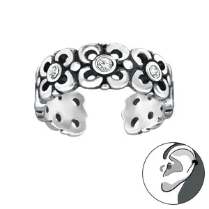Flower Ear Cuff 925 Silver with Cubic Zirconia