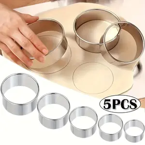 5PCS/Set Stainless Steel Cookie & Pastry Dough Cutter, Jelly Mold, Cookie Press, Round Baking Accessories, Cake Mold, Dumpling Mold, DIY Various Delicious Foods