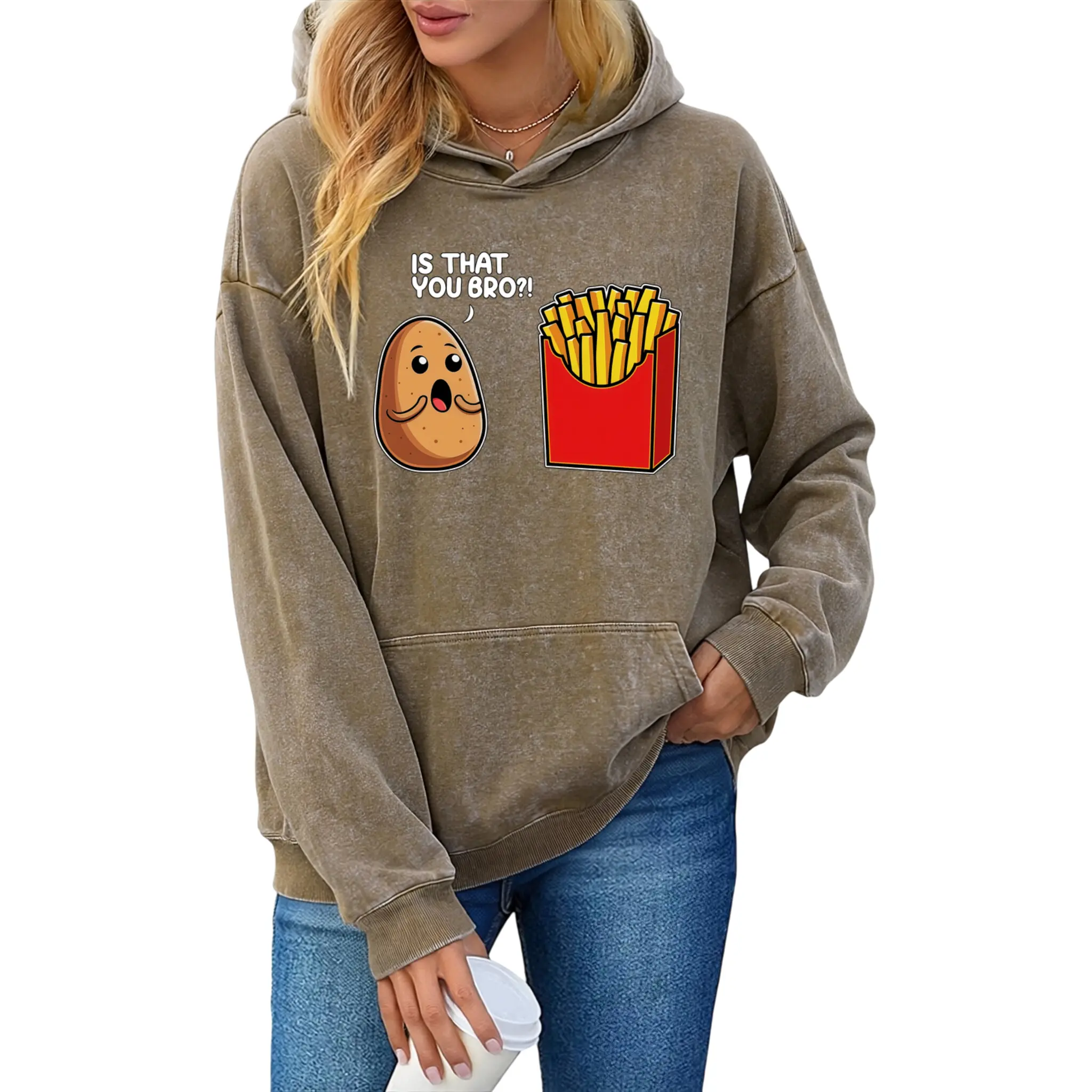 Funny Potato & French Fry Pun Hoodie – Unisex Lightweight Sleeves, Perfect for Summer 2026 Boxy Brown