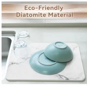 Stone Drying Mat for Kitchen Counter, Super Absorbent Diatomaceous Dish Drying Mat, Non-Slip Quick Dry Stone Dish Drying Mat 15.7 x 11.8 inch, White Marble