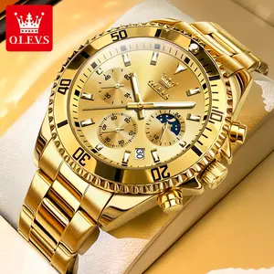 OLEVS Mens Watches Chronograph Luxury Dress Moon Phase Quartz Stainless Steel Waterproof Luminous Business Calendar Wrist Watch