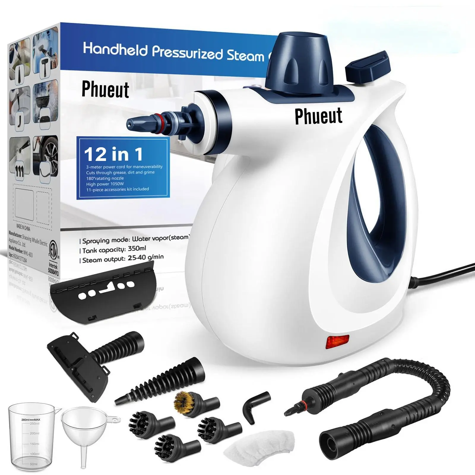 Phueut Handheld Pressurized Steam Cleaner with 11-Piece Accessory Set, All-Natural Multi-Surface Home Cleaning Tool for Upholstery, Car Cleaning tiktokshopbacktoschool