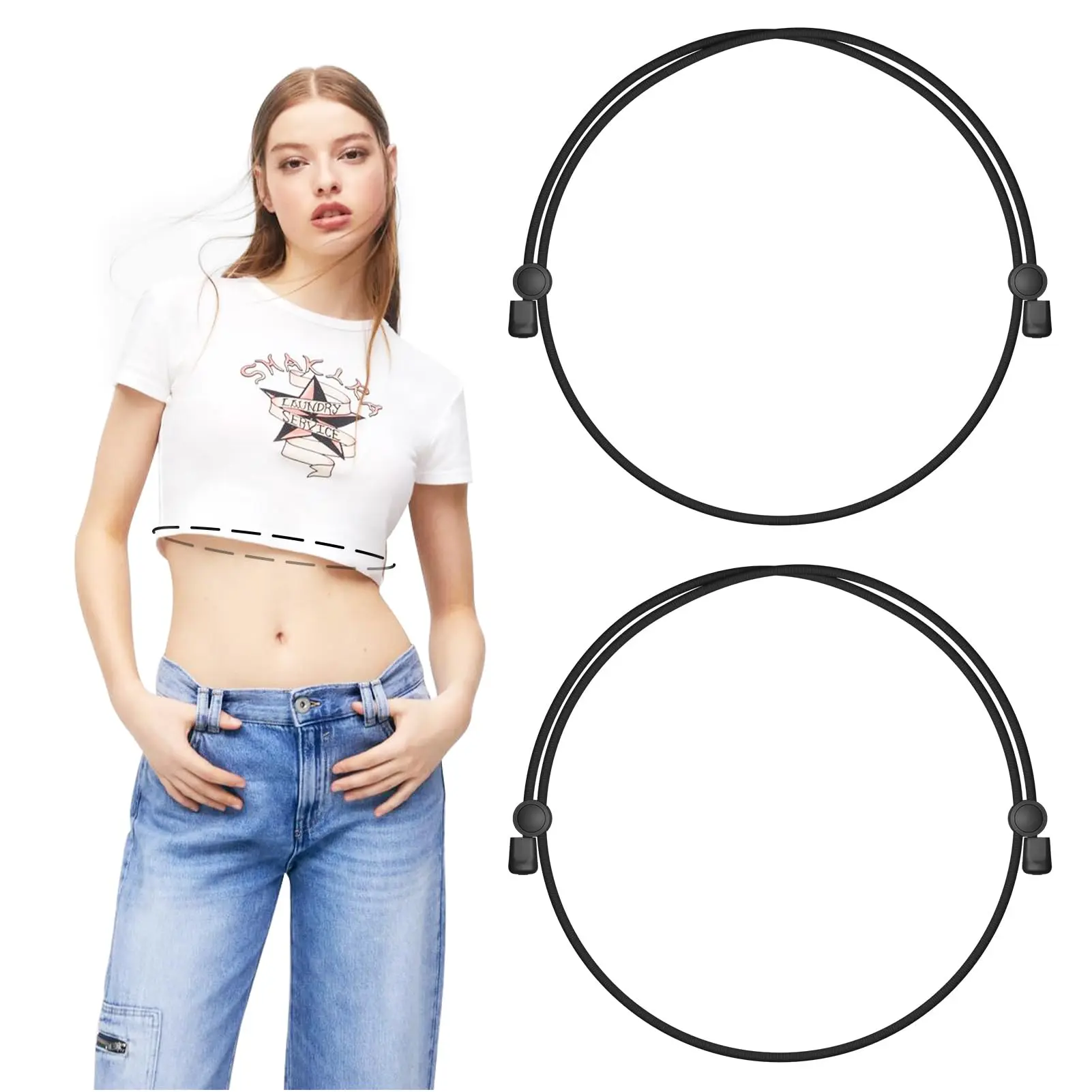 Women's 2-Pack Adjustable Shirt Tuck Crop Waist Belt - Elastic Stretch Fabric, Easy-Use Adjustable Strap, Instant Crop Look, All Sizes Fit Daily Wear & Festive Parties, Clean Finish, Great Gift Idea (Festive & Party Home Supplies)