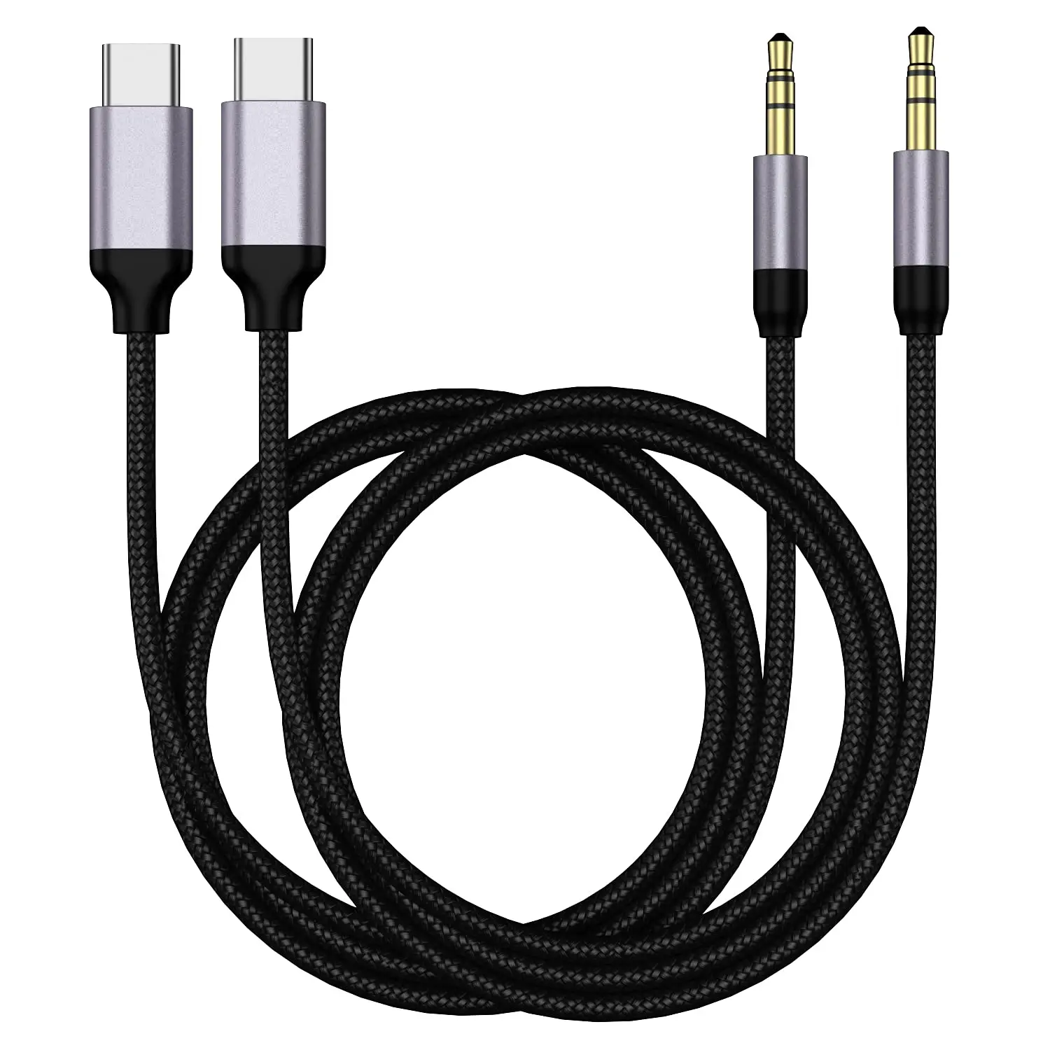 USB C to 3.5mm Aux Audio Cable (2 Pack) - Type C Male to 3.5mm Male Jack Adapter with Upgraded Chips, 3.28ft Grey Plug-and-Play Extension for Galaxy S21/S20 Ultra/S20+ Plus 5G, Note 20/10, Pixel 4/3 XL, Chromebook Accessories