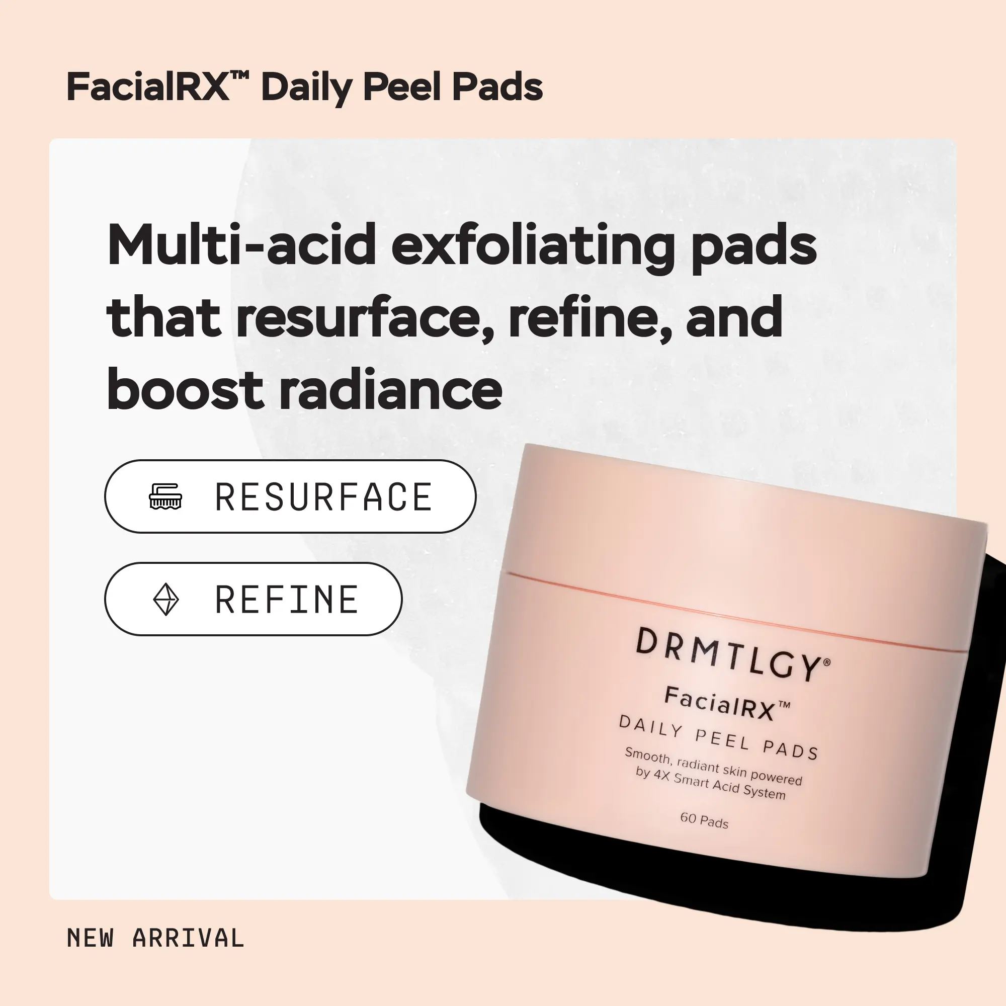 FacialRX Daily Peel Pads with Mandelic, Lactic, Succinic, and Salicylic Acid. Gentle Barrier-Friendly Exfoliating Pads