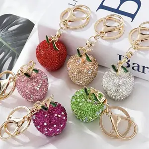 Handmade Rhinestone Apple Keychain, Keychain for Bags, Cute Casual Style, Perfect for Women and Kids, Bag Charm, Key Ring, Car Key Holder, Phone Chain, Holiday Gift