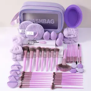 This is a cross-border best-selling Purple Makeup Kit, a complete set of beauty tools including makeup brushes, beauty blenders, cleaning tools, and a storage bag. It is a multi-piece combination, popular in Europe, America, and Southeast Asia, and a must
