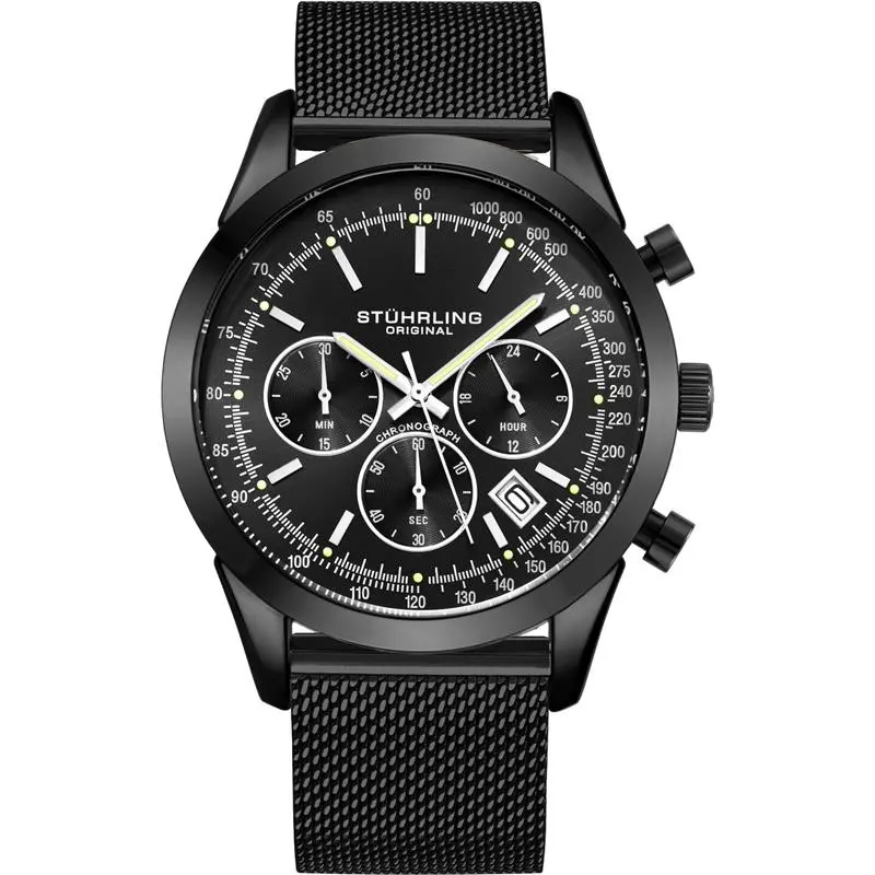 Stuhrling Men's Japan Quartz Chronograph Stainless Steel Mesh Band Watch 10 ATM