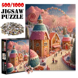 1pc 1000 piece adult puzzle 70x50cm Candy - themed Amusement Park with Ferris Wheel and Gingerbread - style Buildings 500 pieces of paper jigsaw puzzle, suitable for adults and families, large-sc