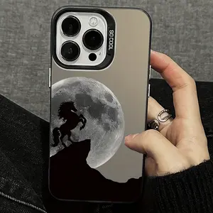 New Trendy Moon Cliff Black Horse Pattern Phone case for iPhone 16 Pro Max 15 Plus 14 13 12 11 XR XS Full Body Protection Anti-Scratch PC Smartphone Cover Gifts for women men girls boys