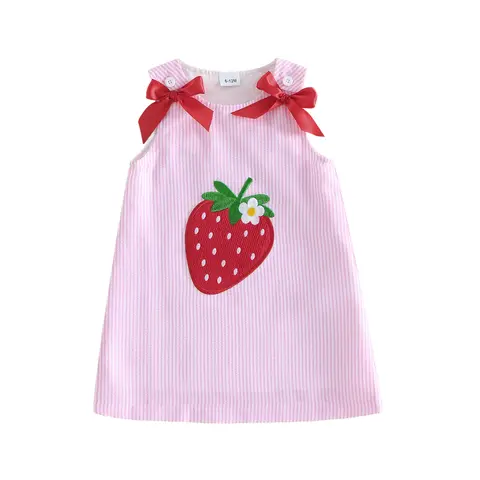 Toddler Girls' Cool Sleeveless Round Neck Lullaby Summer Dress - Baby Toddler Outfit, Strawberry Embroidery, Polyester, Cute, 12-18 Months/2-3 Years Single Dress