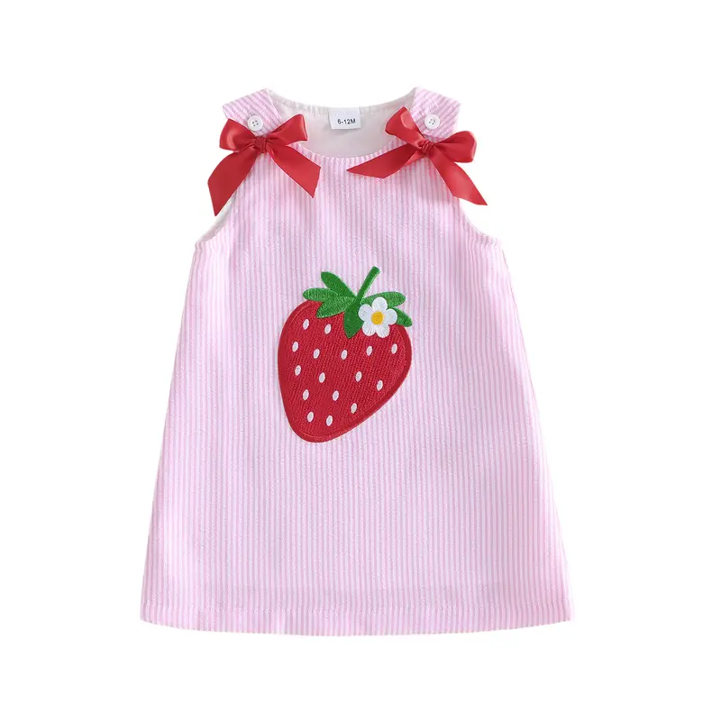 Toddler Girls' Cool Sleeveless Round Neck Lullaby Summer Dress - Baby Toddler Outfit, Strawberry Embroidery, Polyester, Cute, 12-18 Months/2-3 Years Single Dress