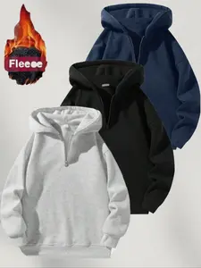 Men's Casual Hooded Sweatshirt Set, Fall & Winter Fitted Thick Fabric, Half-Zip Design, Ideal for Gym Yoga Running Outdoor Activities