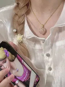 Barbie Necklace Heart Pendant Diamond Castle Natural Crystal Opal Quartz Peach Heart DIY Beaded Necklace Gift Box Packaging