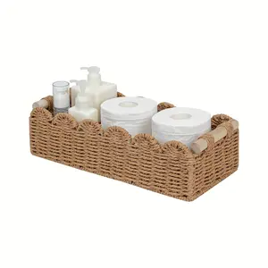Woven Storage Basket with Fan Edge Design, Natural Basket for Toilet Tank Top Shelf, Bathroom Living Room Bedroom Vanity Home Decor Accessories