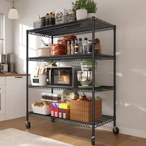 【TiktokBlackFriday】Raybee Movable Storage Shelf 75.6" H Wire Shelving Unit with Wheels Metal Shelves for Garage Rack Pantry Greenhouse Plant Organiser