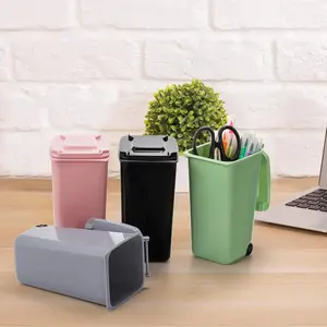 12 Pack Mini Desktop Trash Can with Lid - 22oz Small Space-Saving Flip-Top Bin, 4 Colors (Pink/Green/Blue Gray/Black) with Wheels, Odor-Resistant Stackable Plastic Wastebasket for Office, Kitchen, Home Desk Organizer