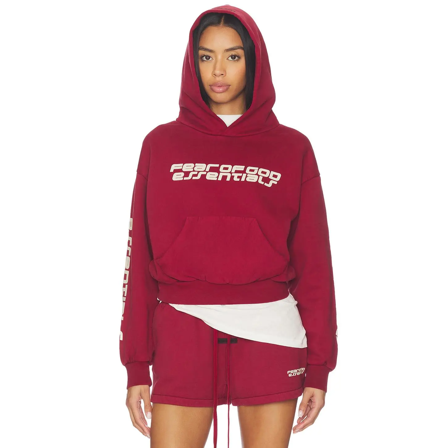 Fear of God ESSENTIALS Classic Hoodie in Crimson Fear of God ESSENTIALS Classic Hoodie in Crimson