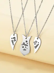 3 Piece Mom & Big Sister & Little Sister Heart Puzzle Necklace Set, Heart Shaped Necklace, Stainless Steel Material, Casual Style, Perfect Gift for Mother's Day