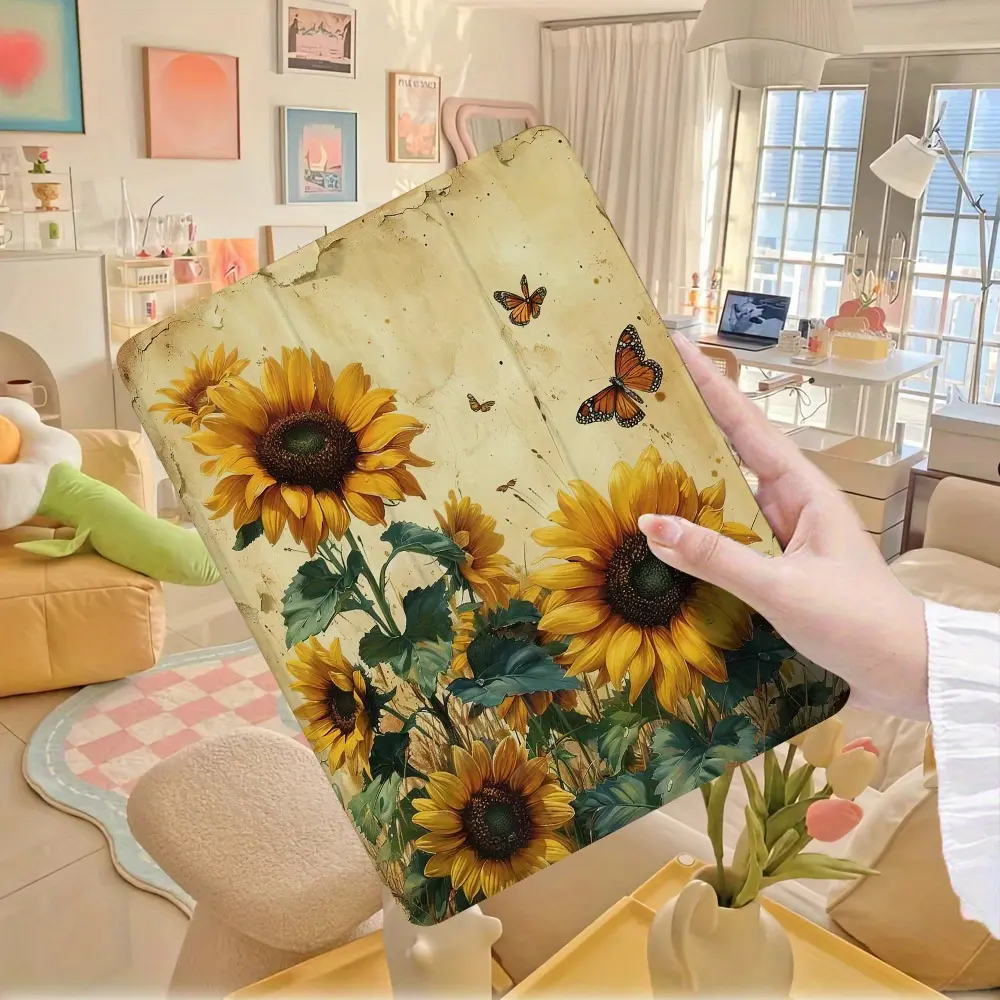 Slim Sunflower Tablet Cover with Protective Casing, Portable Accessory Compatible with iPad 10.9/10.2/Air4/5/Pro11/12.9/9.7, Tablet Casing, Accessories, Sleep Wake