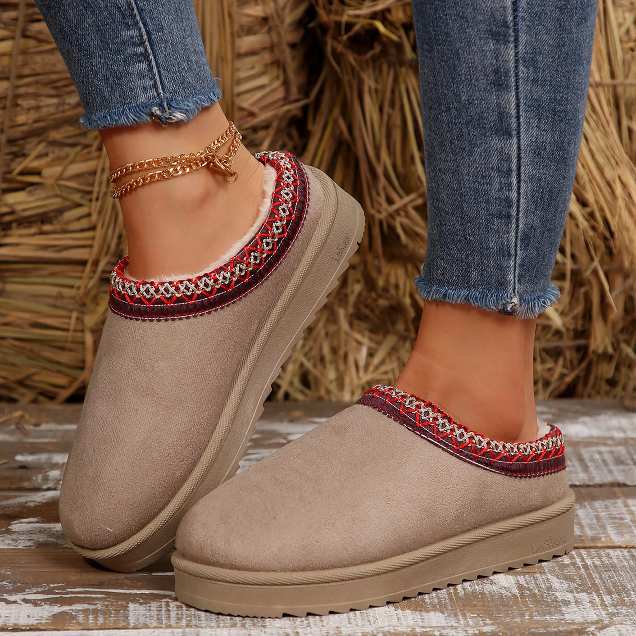 Women's Platform Cotton Slippers Suede Ankle Warm and Durable Classic Winter Ankle Snow Boots Springfresh