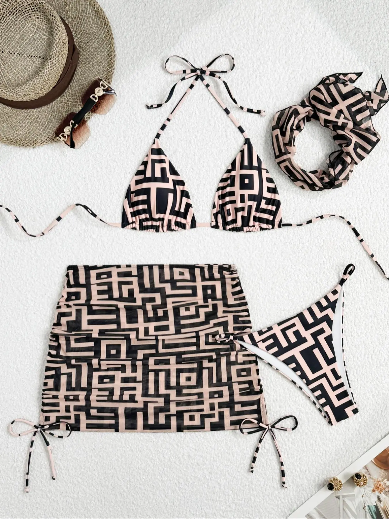 Women's Swimsuit Set, Casual Fashion Chic Swimwear Outfit Set for Beach Holiday Vacation, Bathing Suits, Ladies Swimsuit for All Seasons, Swimming