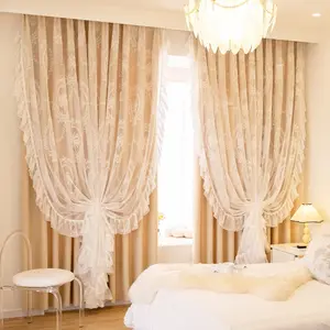 French Romantic Double Layer Lace Curtain, Sheer Light Blocking, New Bay Window Curtains, Living Room Bedroom Decor, High-End Style
