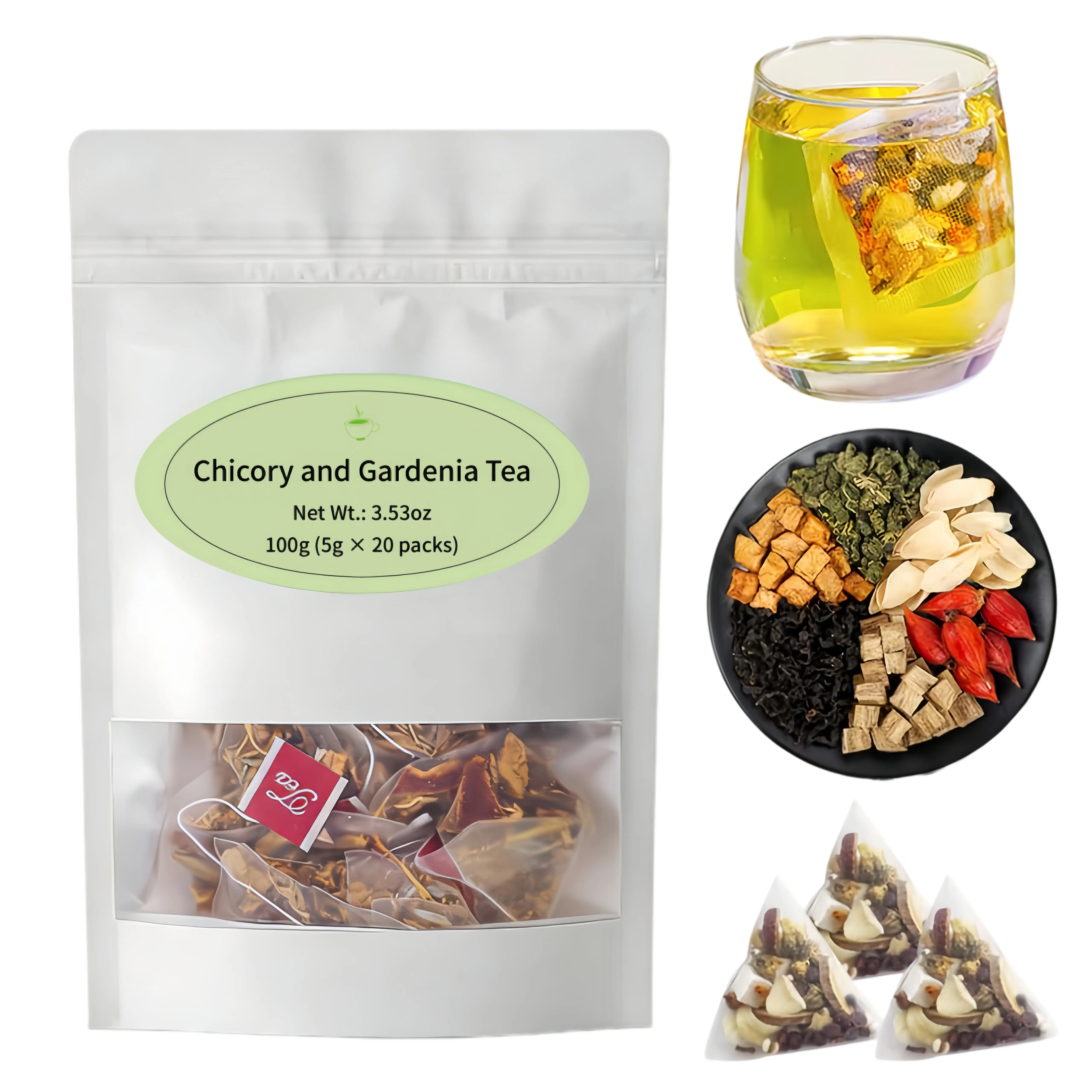 20 Tea Bag Chicory and Gardenia Herbal Tea, Natural Herbal Blend, Pure Chinese Herbal Tea Bags, Vegan & Caffeine-Free