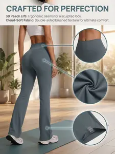 TCVC Women's Solid Flare Leg, Casual Comfy High Waist Bell Bottom Trousers for Yoga Gym Workout, Ladies Bottoms for Spring & Summer, Solid Flared Leggings Matte