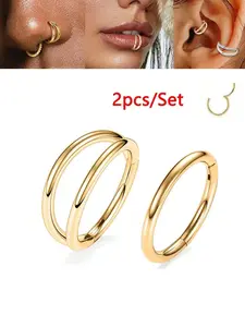 Nose Ring, Cartilage Hoop Earring, Helix Hoops, Tragus Hoop Earring, Helix Pierced Ring, Lip Ring, Septum Ring, Double Hoop, Fot Single Piercing, Nose Hoop, Hypoallergenic, Nose Piercing Clicker, Hinged Nose Ring Hoop, 6mm 8mm, 316L St, Jewelry