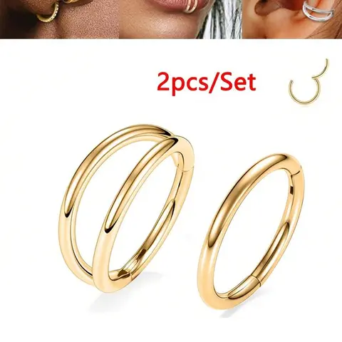 Nose Ring, Body Piercing Jewelry, Nose Rings Hoops, Cartilage Hoop Earring, Helix Hoops, Tragus Hoop Earring, Lip Ring, Septum Ring, Double Hoop, Nose Hoop, Hypoallergenic, Nose Piercing Clicker, Hinged Nose Ring Hoop, 6mm 8mm, 316L St, Jewelry