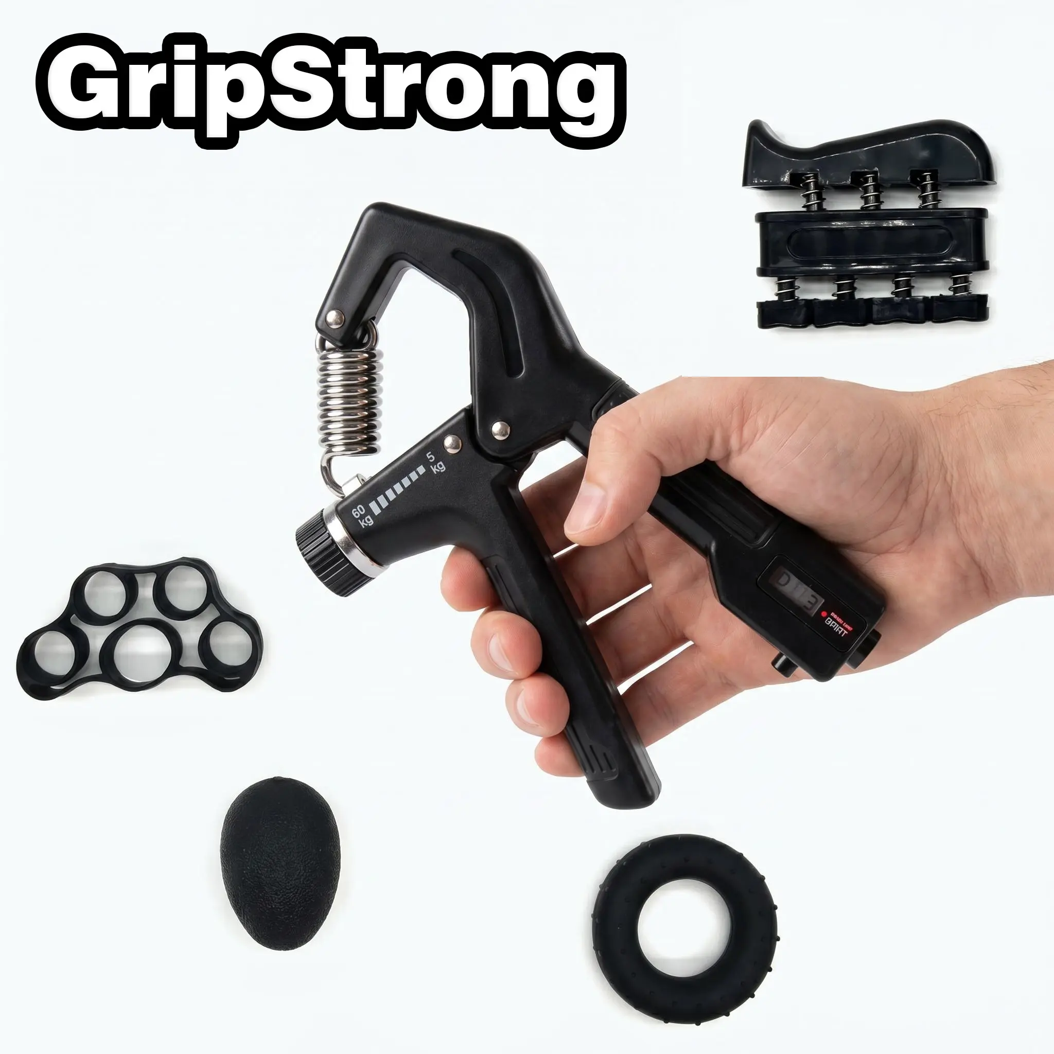 5-in-1 Portable Grip Strength Trainer | Adjustable Hand Exerciser w/ Counter for Office, Home & Stress Relief