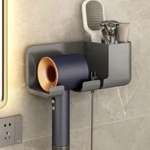 Wall Mounted Hair Dryer Holder Bathroom Shelves Shaver Hair Dryer Stand with Storage Box Toilet Organizers For Dyson Blower Bathroom Accessory