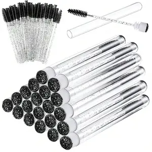 Lash Brush with Mascara Stick Container, Bendable Disposable Eyebrow Rollers, False Lashes Applicator, Crystal