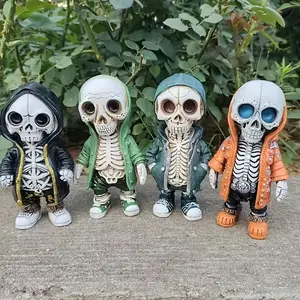 Spooky Halloween Skeleton Dolls Set, 4-Piece Home Decor Sculptures, Perfect for Halloween Party & Seasonal Atmosphere Enhancement