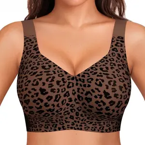 New Leopard Print Womens Jelly Bra | Full Coverage Wireless Supportive Push Up | Plus Size Soft Seamless T-Shirt Bra | Comfort Everyday Wings Design