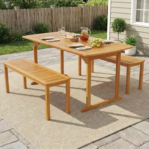 Spaco 63-Inch Outdoor Dining Table with Umbrella Hole – Slatted Wood Top Patio Table for Garden, Deck, or Backyard Entertaining