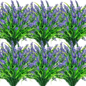 Der Rose 24-Bundle Plastic Artificial Outdoor Flowers Set, UV-Resistant Fake Lavender & Monkey Grass for Garden, Porch Decor, Home Decoration Ornaments