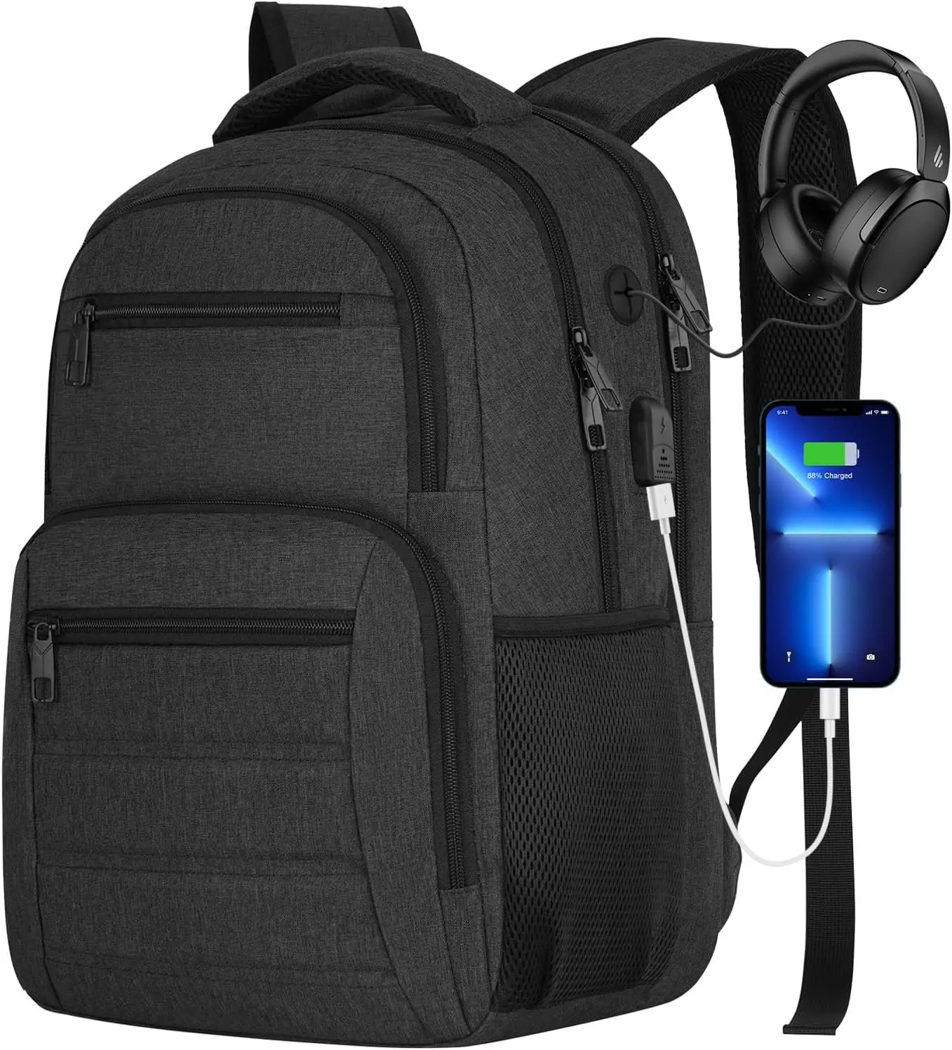 Laptop Backpack Men Book Bag for Women,School Backpacks for Teen Boys with USB Charger, Pack Anti  with 15.6 Inch Laptop Compartment for Business College High School,Black
